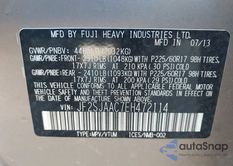 2014 Subaru Forester 2.5I из США, поврежденный, VIN JF2SJAAC7EH472114